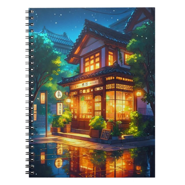 Midnight Matcha – Cozy Japanese Lofi Café Notebook (Front)