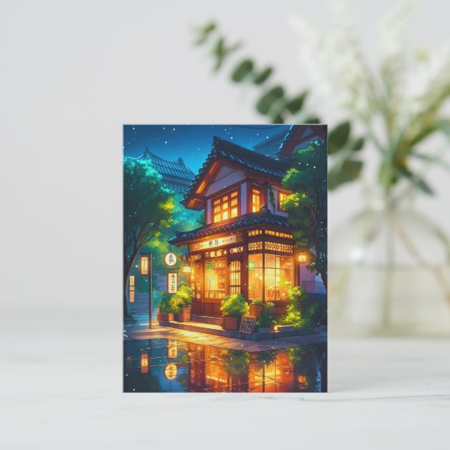 Midnight Matcha – Cozy Japanese Lofi Café Postcard (Standing Front)