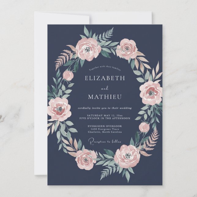 Midnight Mauve Wreath Wedding Invitation (Front)