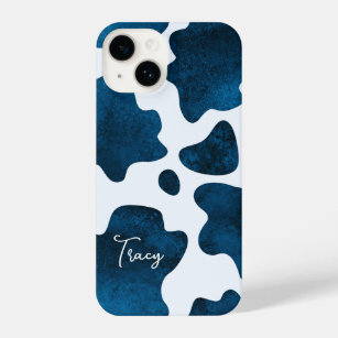 Midnight Meadow: Navy Blue Cow Print  iPhone 14 Case