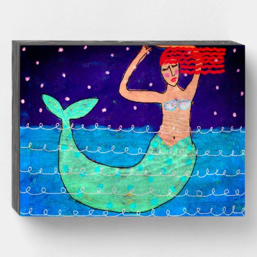 Midnight Mermaid Abstract Painting  Wooden Box Sign
