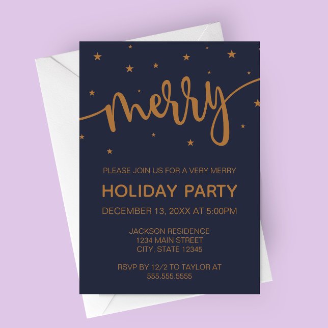 Midnight Merry Holiday Party Invitation (Midnight Merry Holiday Party Invitation | Merry Script Christmas Party Invitation)