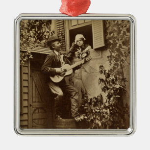 Midnight Minstrel Serenade - Vintage 1881 Post Car Metal Ornament
