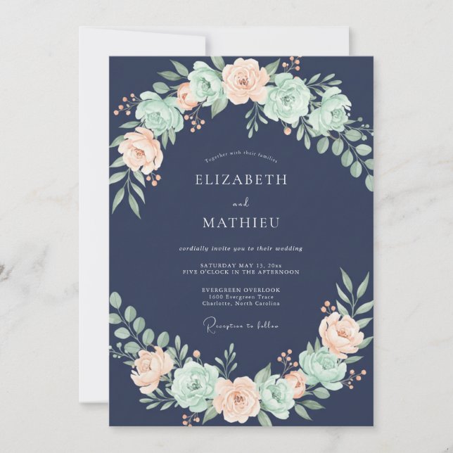 Midnight Mint Ranunculus Grey Eucalyptus Wedding Invitation (Front)