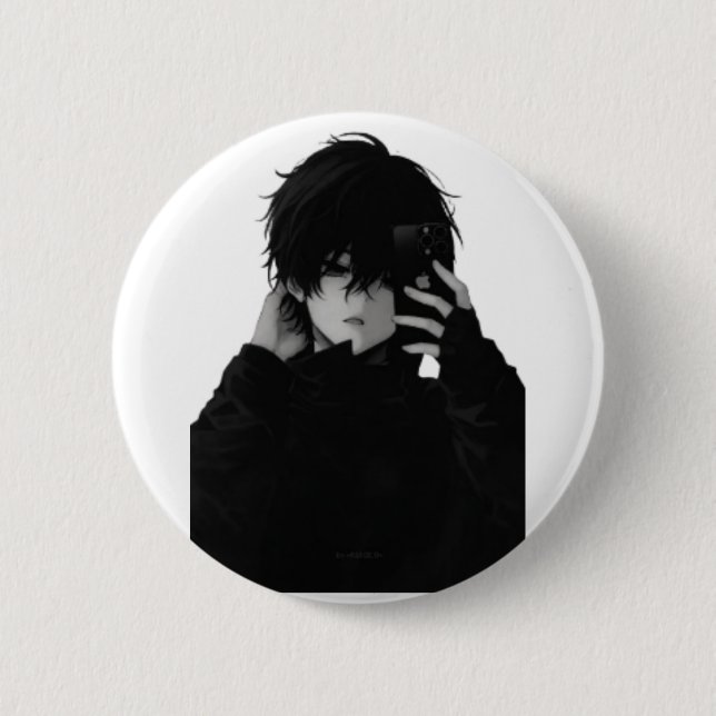Midnight-Mirror-Selfie Anime Boy - Dark Aesthetic  Button (Front)