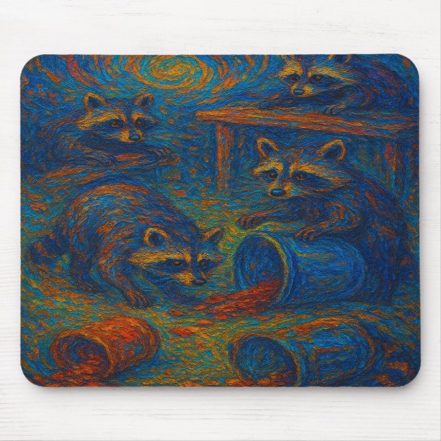 Midnight Mischief – Raccoons Getting into Trouble  Mouse Pad (Front)