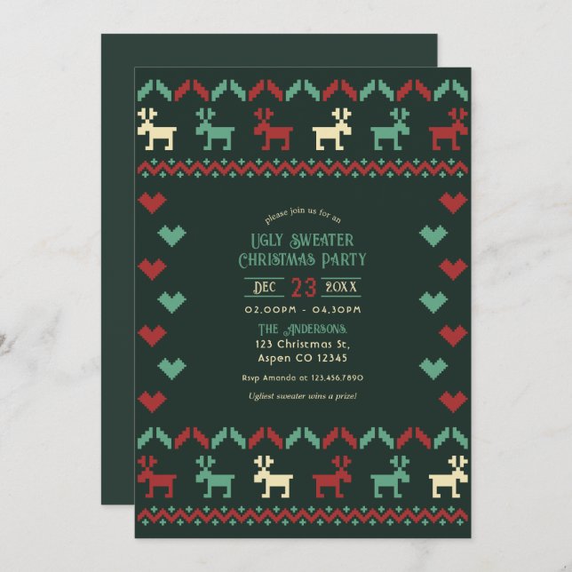 Midnight Mistletoe Ugly Sweater Christmas Party Invitation (Front/Back)