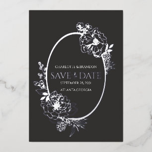 Midnight Modern Floral Sketch Arch Save the Date  Foil Invitation