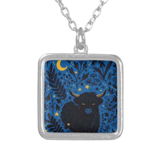 Midnight Moo Keychain Silver Plated Necklace (Front)