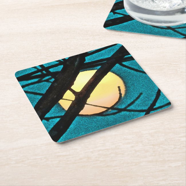 Midnight Moon Branch Sturdy Blue Paper Coasters