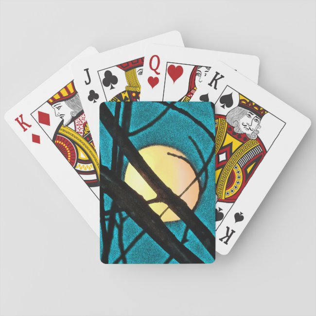 Midnight Moon Branches Abstract Blue Playing Cards