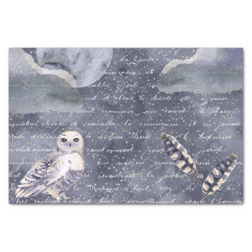 Midnight Moon Owl and Feather Decoupage  Tissue Paper