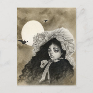 Midnight Moon  vintage girl postcard