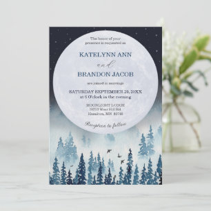 Midnight Moonlight Rustic Wedding  Invitation