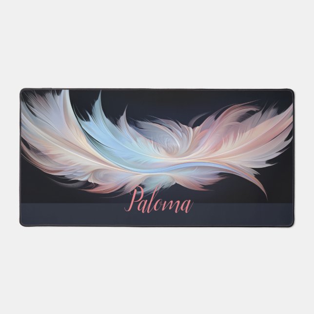 Midnight Muse: Elegant Pastel Feather Desk Mat (Front)