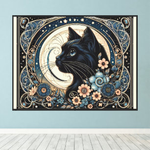 Midnight Muse in a Petaled Moon Frame Canvas Print