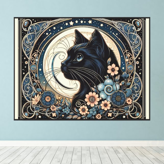 Midnight Muse in a Petaled Moon Frame Canvas Print (Insitu(Wood Floor))