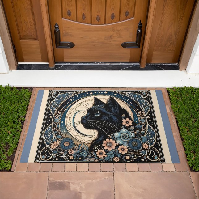 Midnight Muse in a Petaled Moon Frame Doormat (Outdoor)