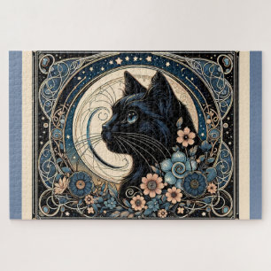 Midnight Muse in a Petaled Moon Frame Jigsaw Puzzle