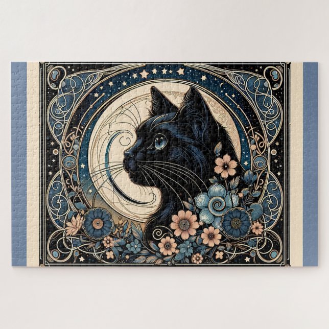 Midnight Muse in a Petaled Moon Frame Jigsaw Puzzle (Horizontal)