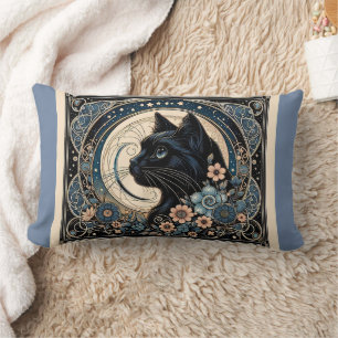 Midnight Muse in a Petaled Moon Frame Lumbar Pillow