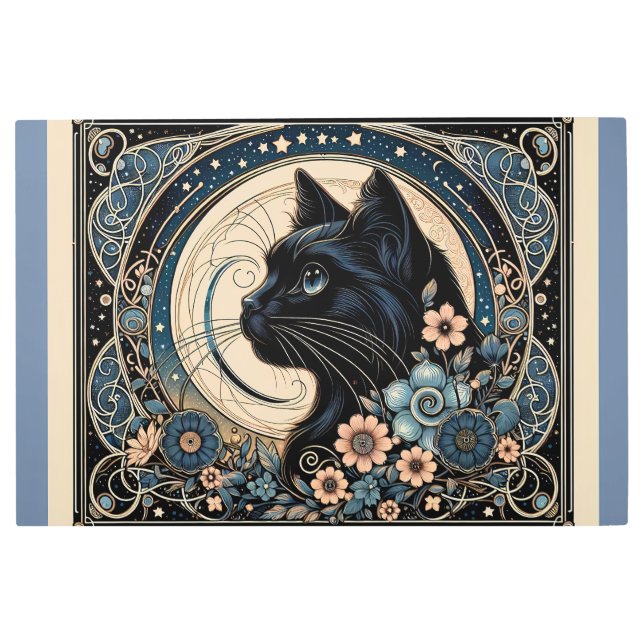 Midnight Muse in a Petaled Moon Frame Metal Print (Front)