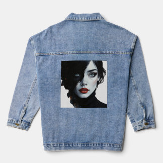 Midnight Muse – Ink-Splash Portrait Denim Jacket