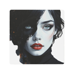 Midnight Muse – Ink-Splash Portrait Metal Print