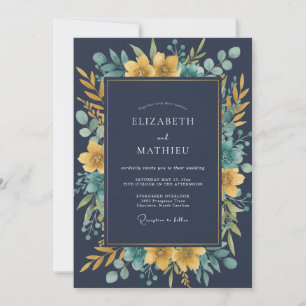Midnight Mustard Eucalyptus Wedding Invitation