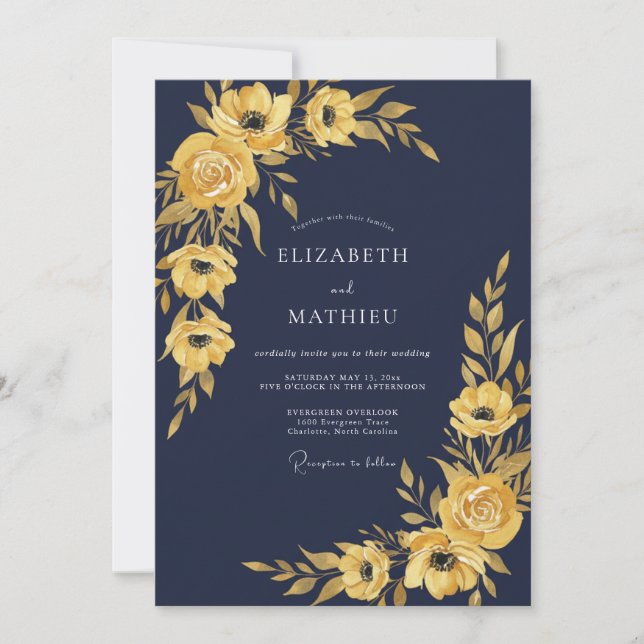 Midnight Mustard Painted Wedding Invitation (Front)