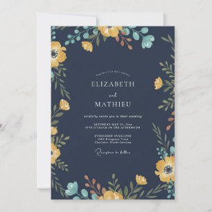 Midnight Mustard Poppy Wedding Invitation