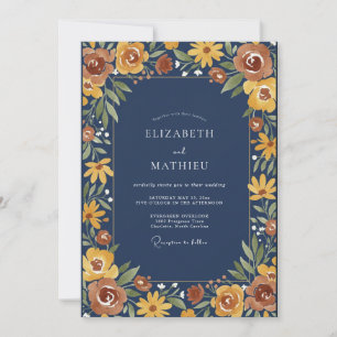 Midnight Mustard Wildflower Wedding Invitation