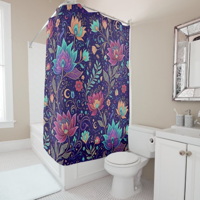 Midnight Mystic Garden Shower Curtain (In Situ)