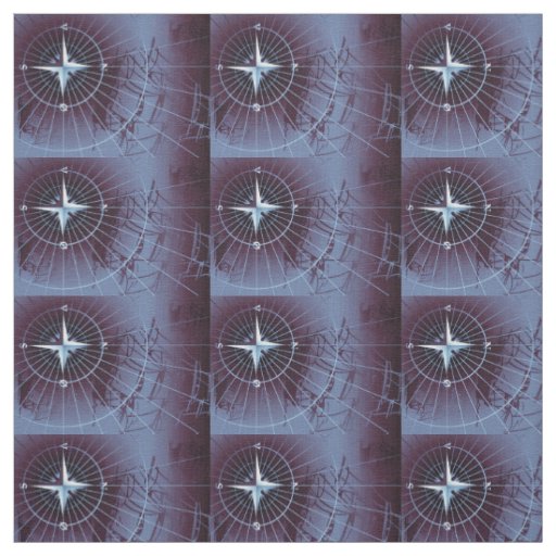 Midnight Nautical Compass Sailing Ships Fabric