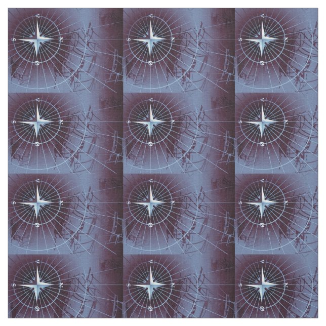 Midnight Nautical Compass Sailing Ships Fabric (Swatch)