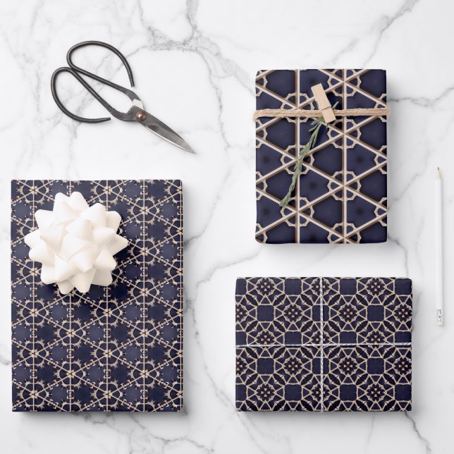 Midnight Navy and Gold Elegant Design  Wrapping Paper Sheets (Front)