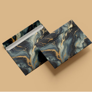 Midnight Navy and Gold Marble Artistic Pattern Envelope