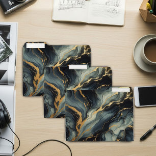Midnight Navy and Gold Marble Artistic Pattern File Folder