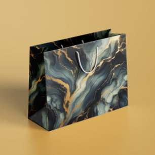 Midnight Navy and Gold Marble Artistic Pattern Large Gift Bag