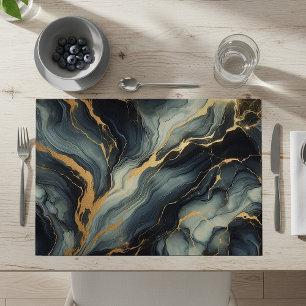 Midnight Navy and Gold Marble Artistic Pattern Placemat