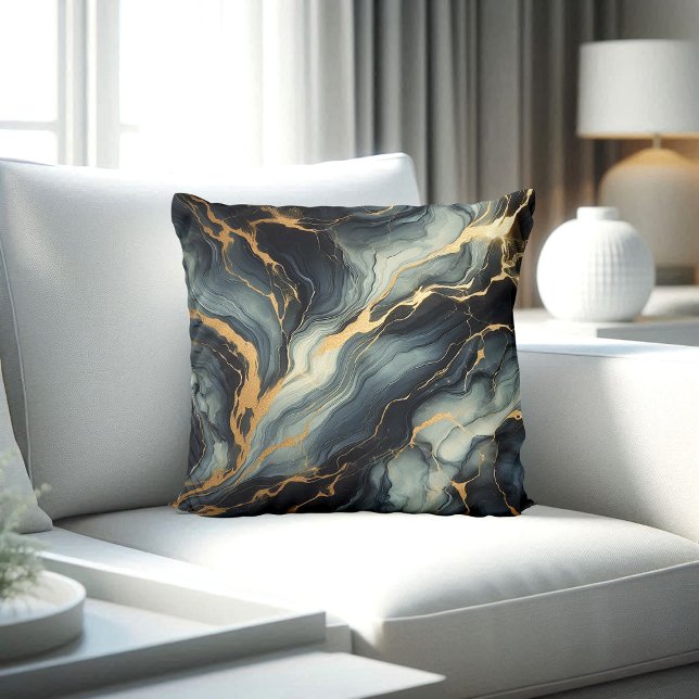 Midnight Navy and Gold Marble Artistic Pattern Throw Pillow (Creator Uploaded)
