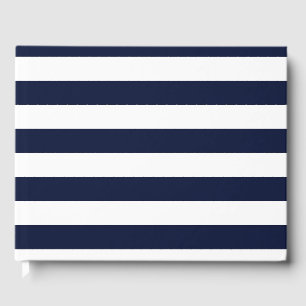 Midnight Navy Blue and White Stripes Guest Book