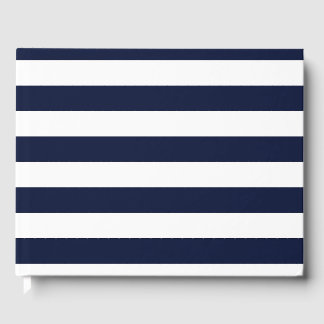 Midnight Navy Blue and White Stripes Guest Book