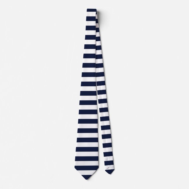 Midnight Navy Blue and White Stripes Neck Tie (Front)