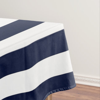 Midnight Navy Blue and White Stripes Tablecloth