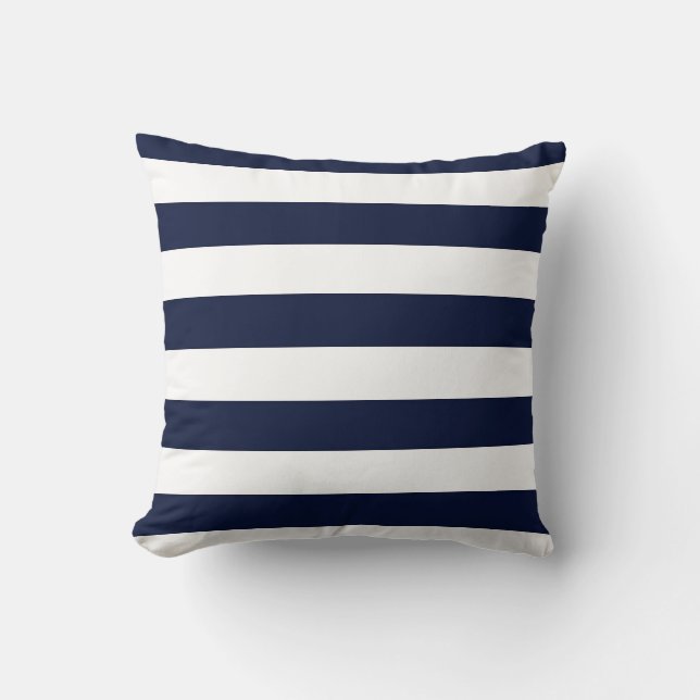 Midnight Navy Blue and White Stripes Throw Pillow (Front)