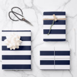 Midnight Navy Blue and White Stripes Wrapping Paper Sheets
