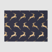 Midnight Navy Blue Gold Deer Pattern