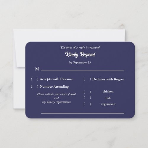 Midnight Navy Blue Monogram Wedding RSVP Reply Card