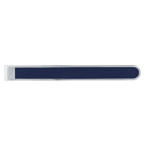 Midnight Navy Blue Solid Color Silver Finish Tie Bar